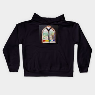 Stained glass window in Montsalvat Kids Hoodie